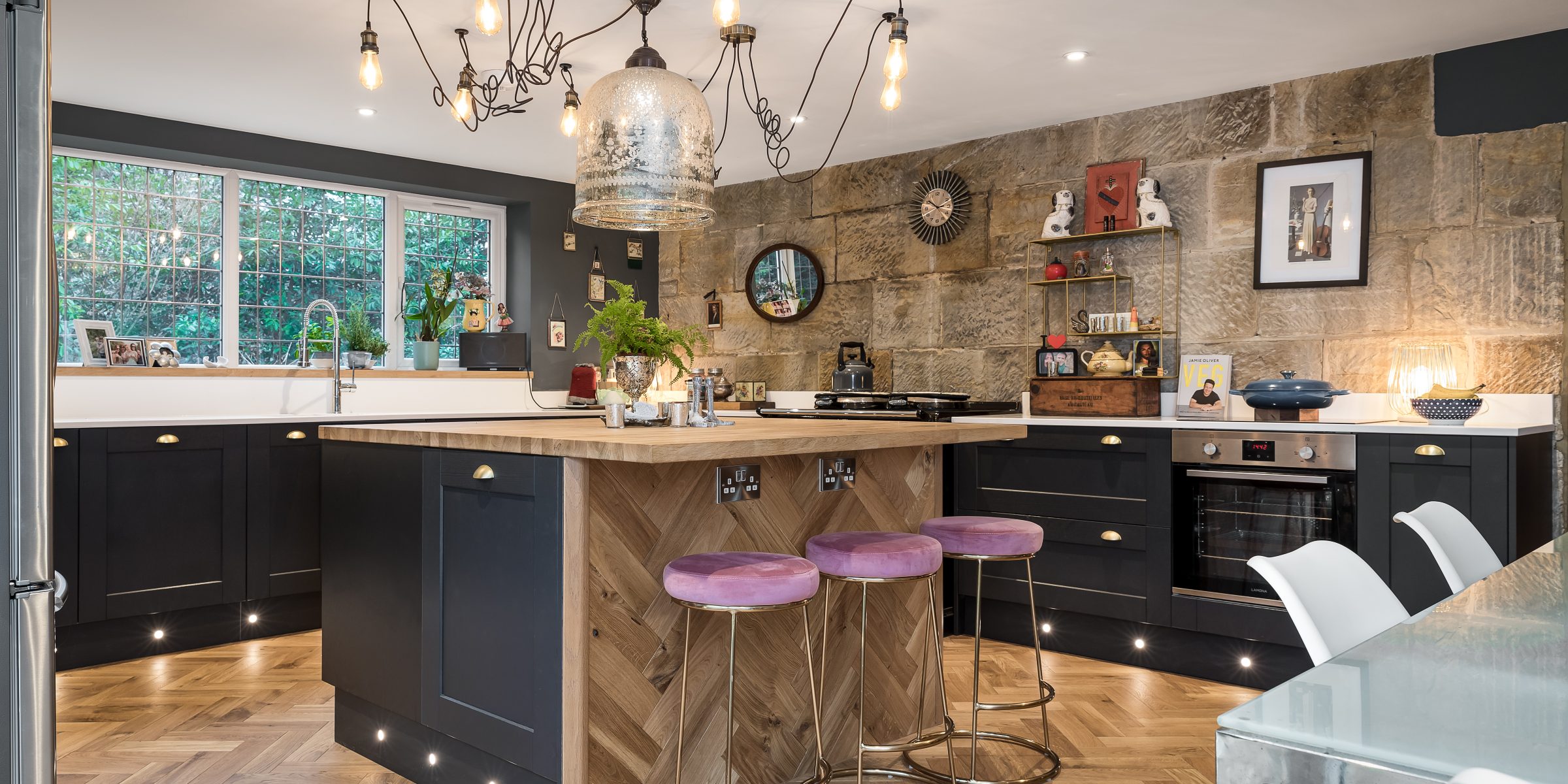 east sussex kitchen with herringbone wood floors