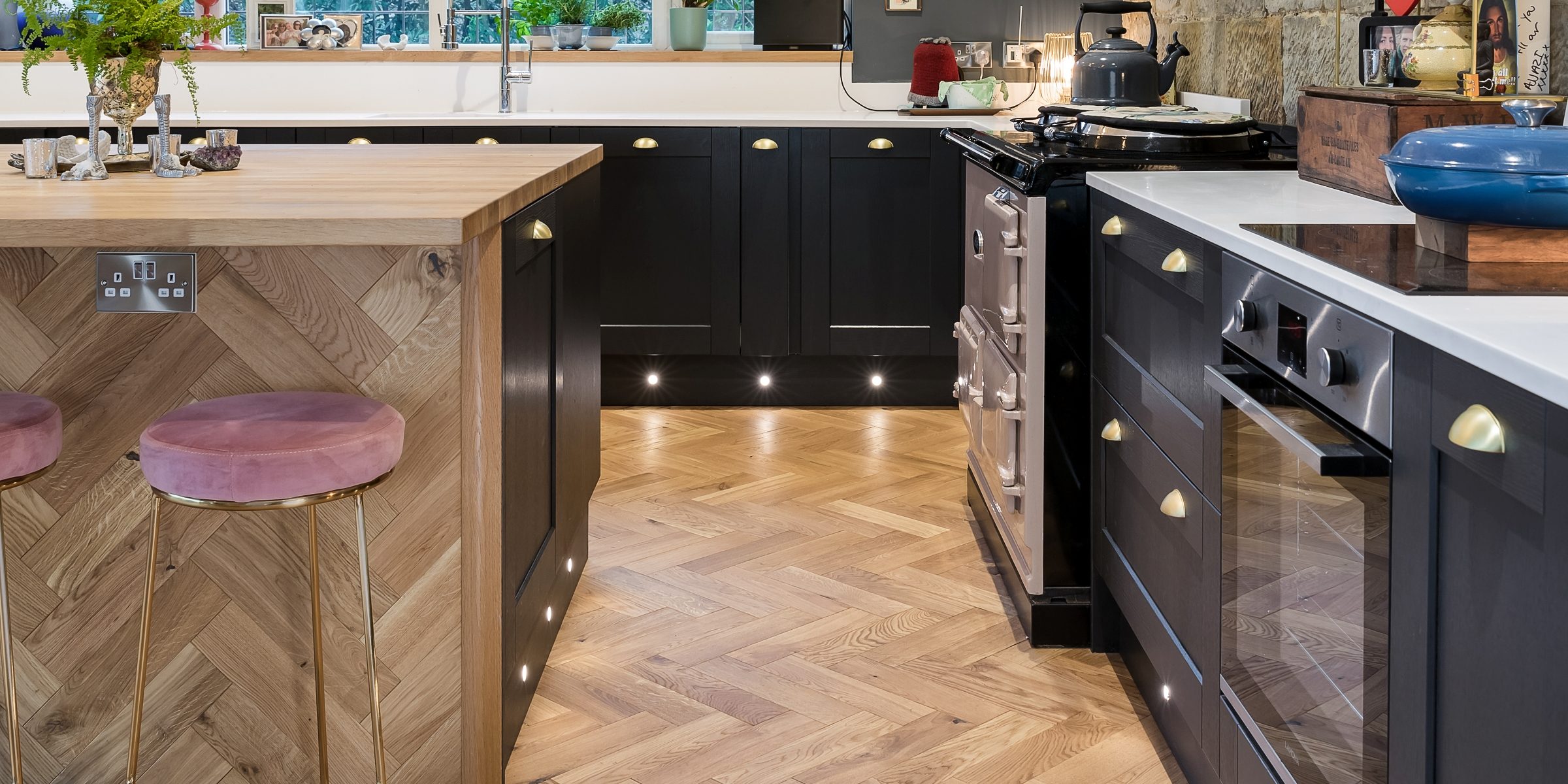 herringbone wood floors on kitchen island