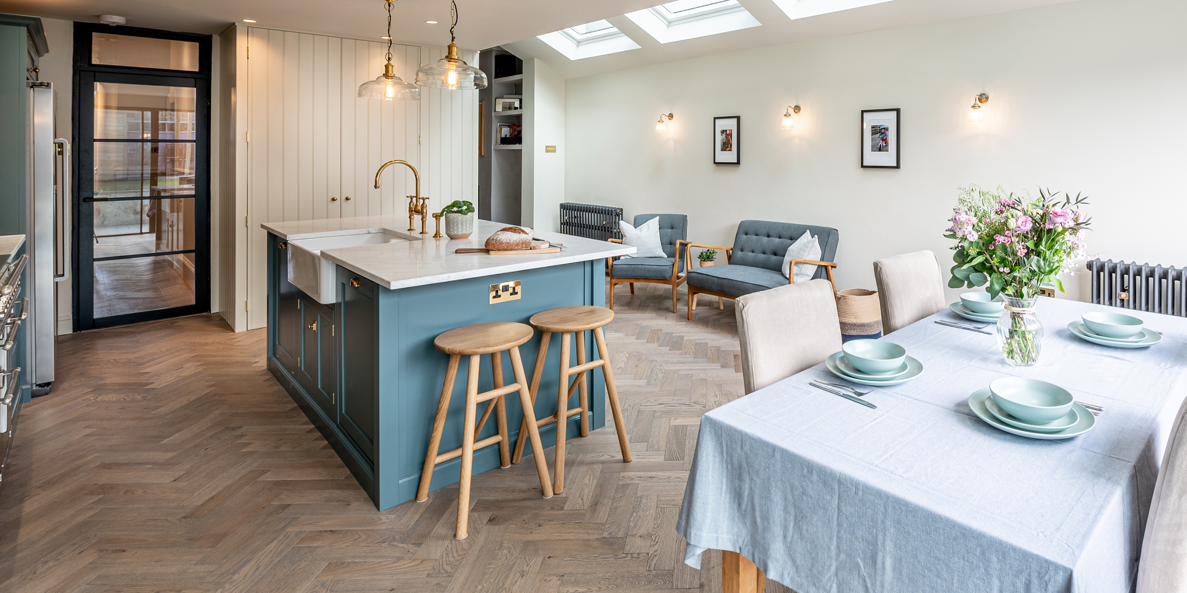 kitchen design with herringbone floors
