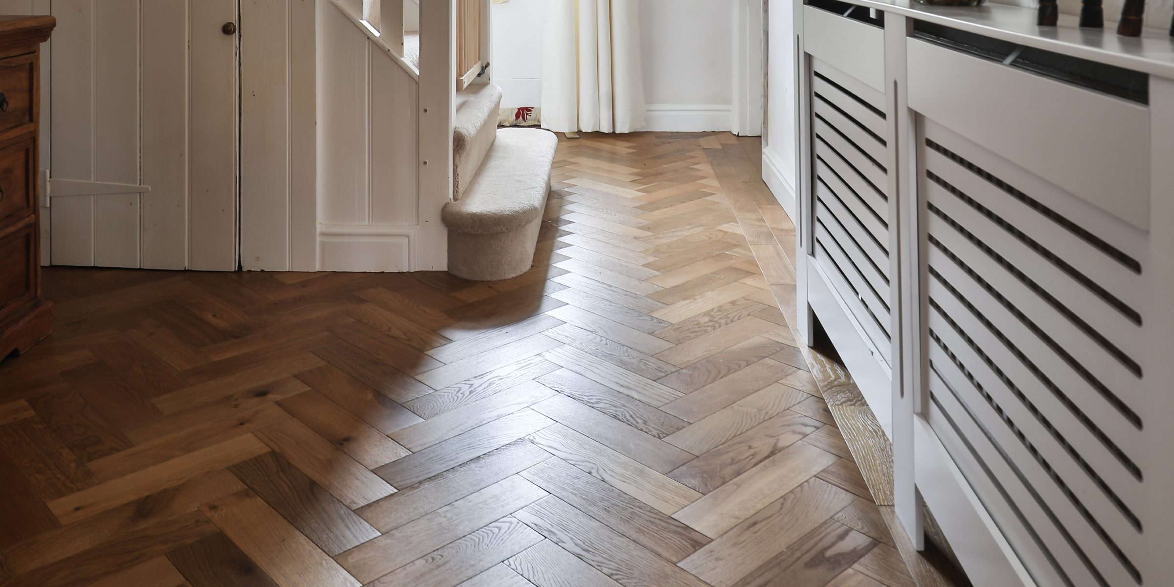 smoked oak herringbone wood floors